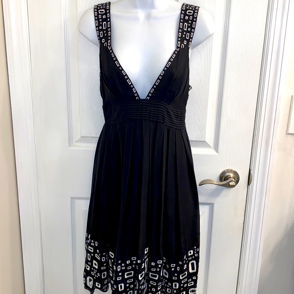 CATHARINE MALANDRINO 100% Silk Sleeveless Black White Geometric Dress Size 0